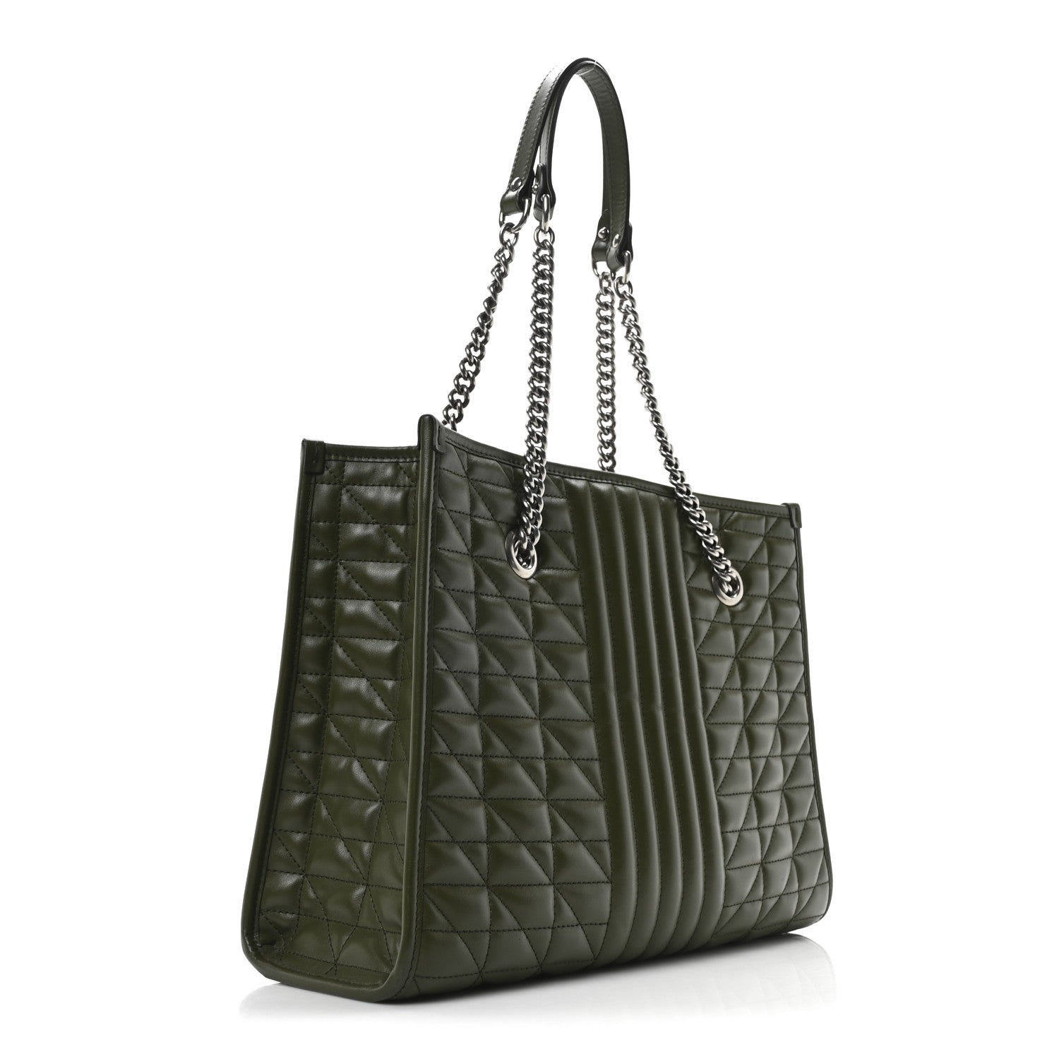 Gucci Calfskin Matelasse Aria Medium GG Marmont Shoulder Tote Military Wood 3 of 10