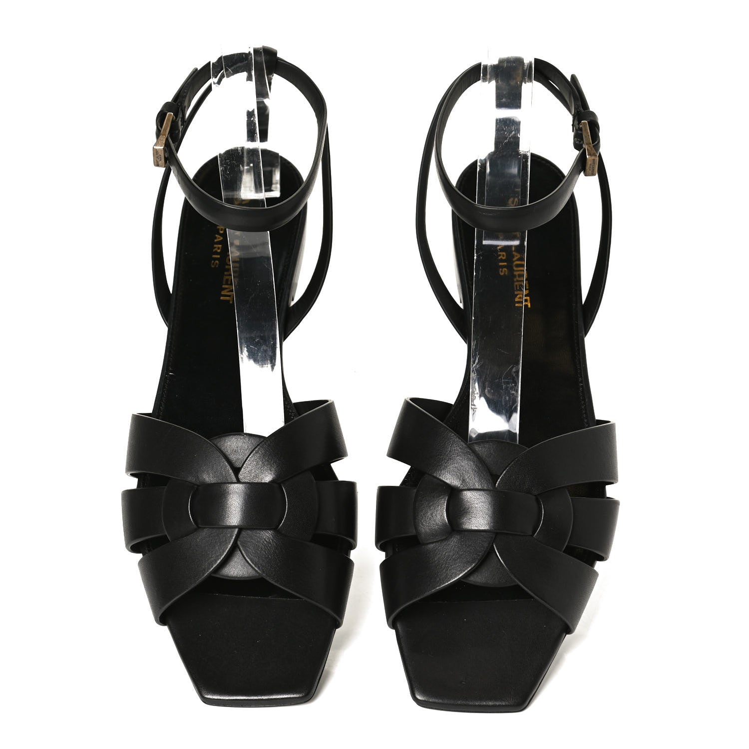 Saint Laurent Calfskin Tribute 05 Ankle Strap Flat Sandals 39 Black 5 of 12