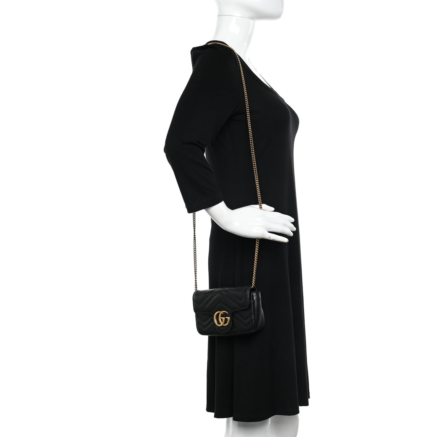Calfskin Matelasse Super Mini GG Marmont Shoulder Bag Black
