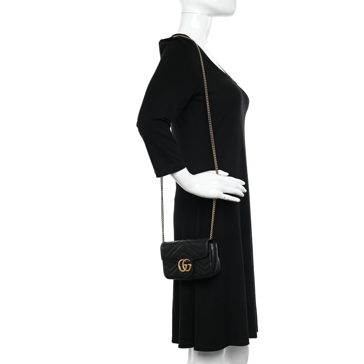Gucci Calfskin Matelasse Super Mini GG Marmont Shoulder Bag Black 2 of 11