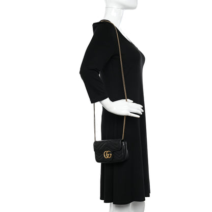 Gucci Calfskin Matelasse Super Mini GG Marmont Shoulder Bag Black 2 of 11