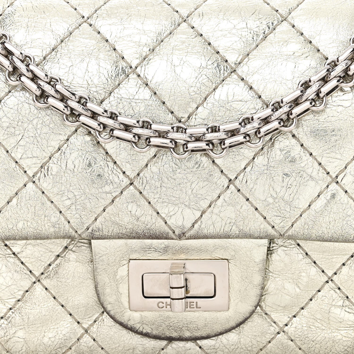 Chanel Metallic Aged Calfskin Quilted 2.55 Reissue 224 Flap Silver 8 of 18