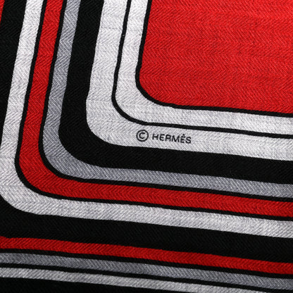 Hermes Cashmere Silk Pegase Paysage Shawl 140 Rouge Gris Chine Noir 3 of 5