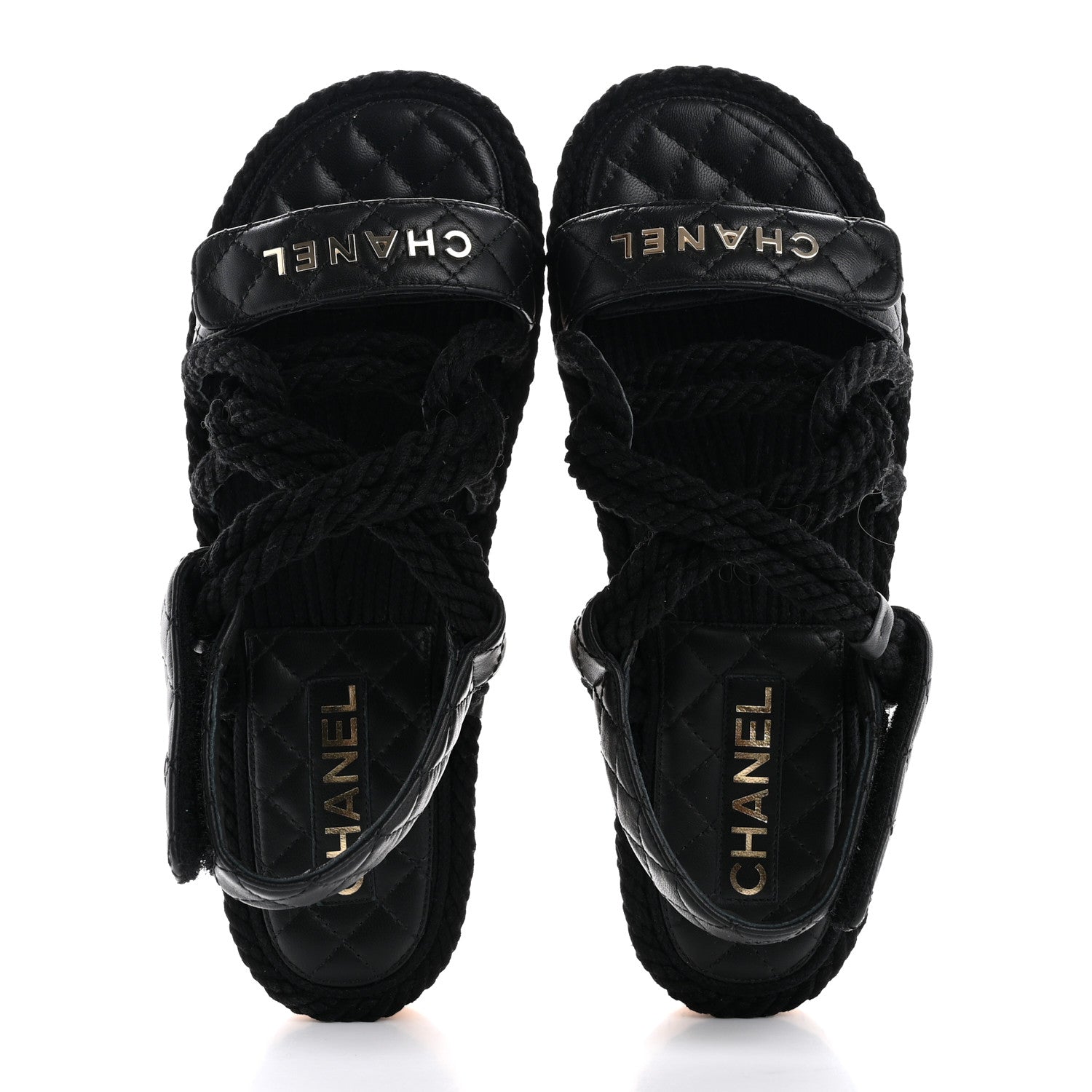 Chanel Cord Lambskin Quilted Logo Sandals 39 Black 2 of 10