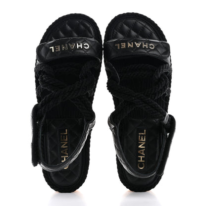 Chanel Cord Lambskin Quilted Logo Sandals 39 Black 2 of 10