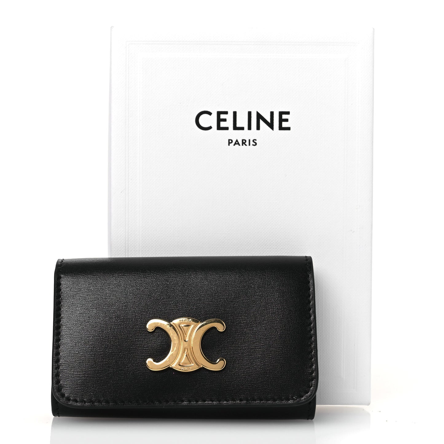 Shiny Calfskin Triomphe Key Case Black