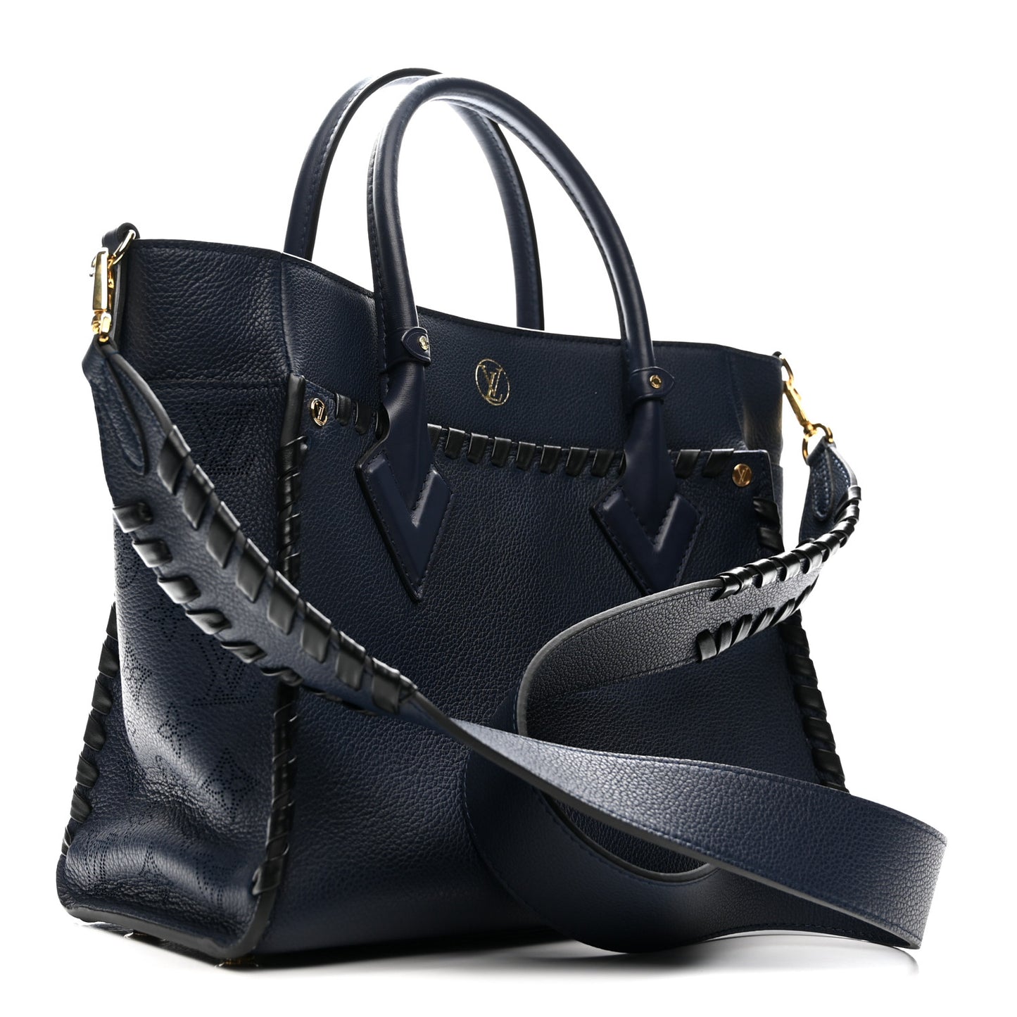 Calfskin Mahina Braided On My Side MM Navy Blue