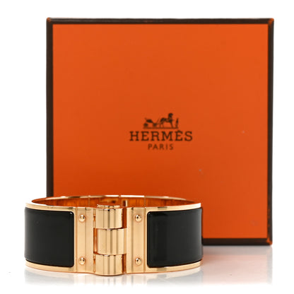 Hermes Enamel Charniere Uni Wide Hinged Bracelet M Black 5 of 5