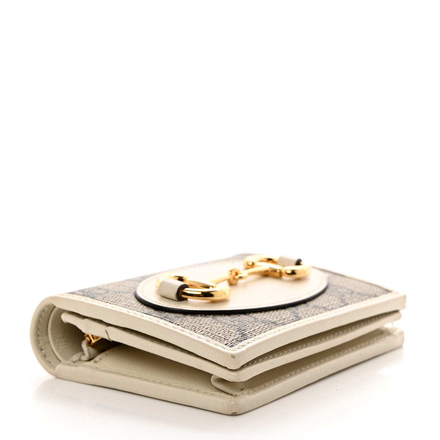 Gucci GG Supreme Monogram Azalea Calfskin Horsebit 1955 Card Case Wallet Beige Ebony Mystic White 4 of 9