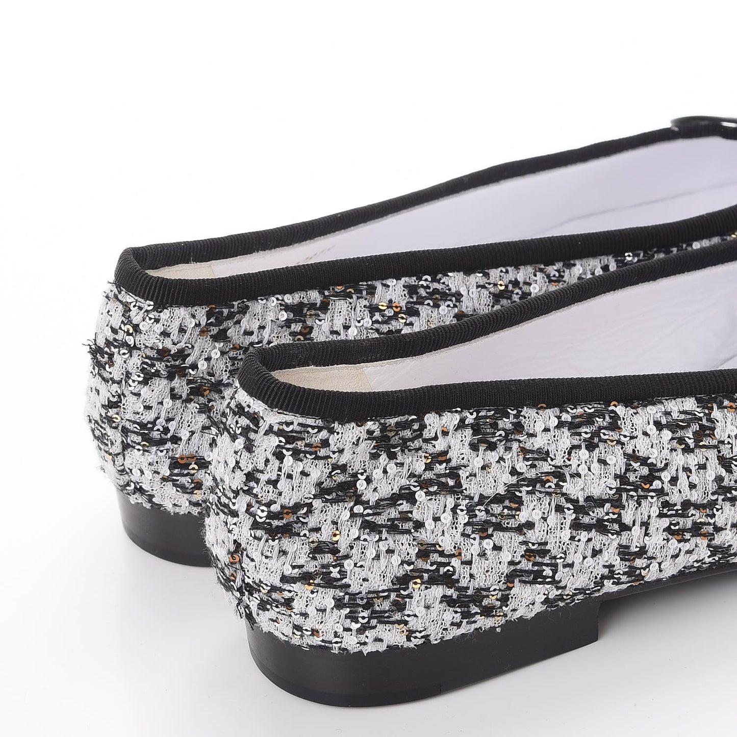 Tweed Sequin Cap Toe Ballerina Flats 38.5 Black Blue