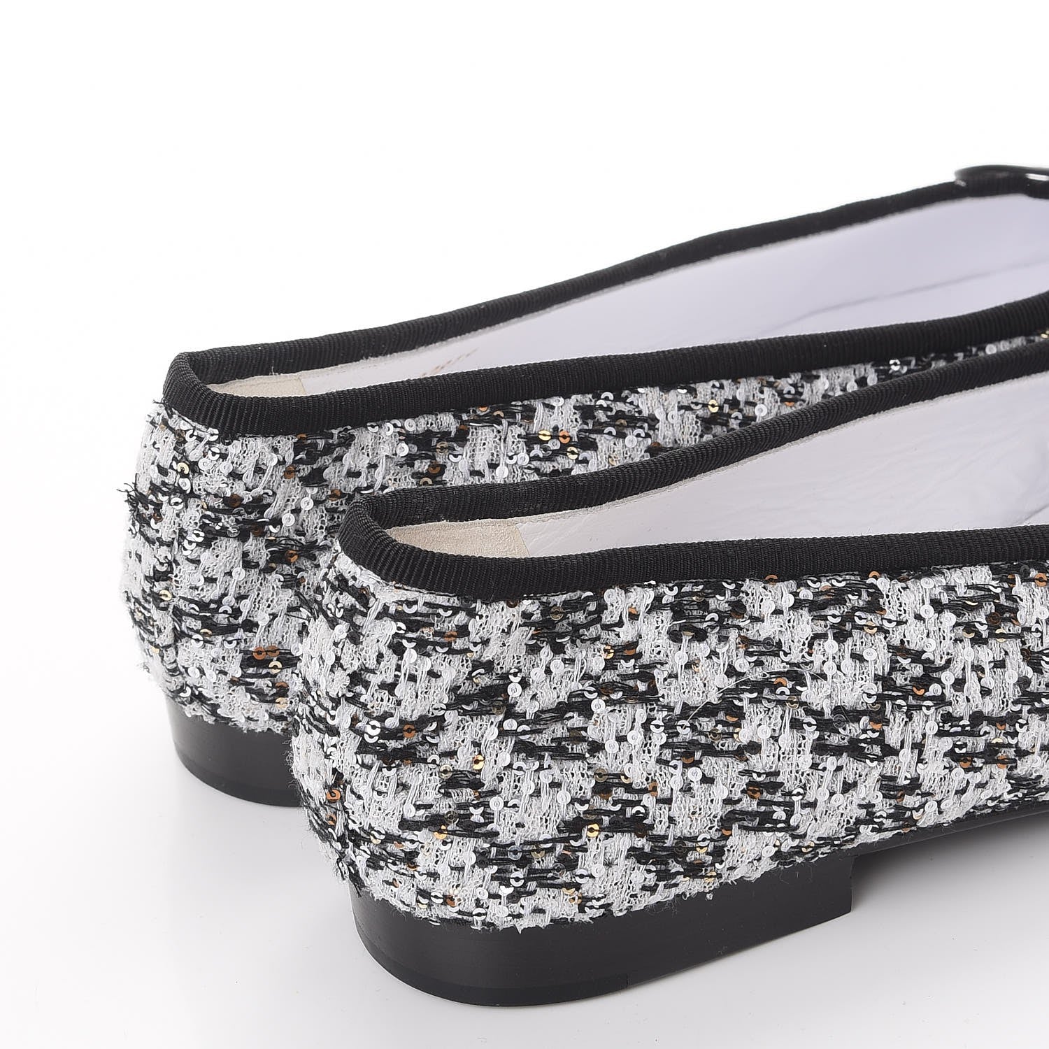 Chanel Tweed Sequin Cap Toe Ballerina Flats 38.5 Black Blue 11 of 11