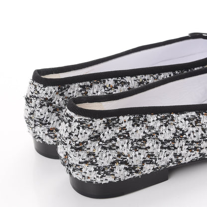 Chanel Tweed Sequin Cap Toe Ballerina Flats 38.5 Black Blue 11 of 11