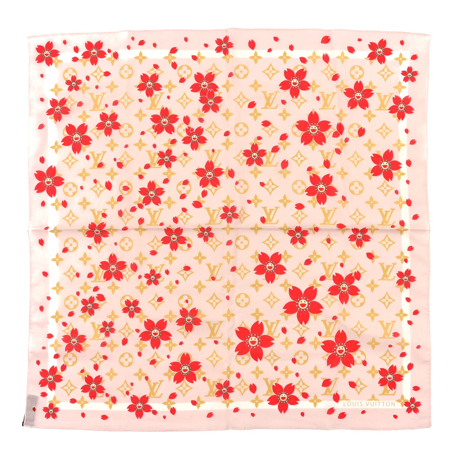 Louis Vuitton Cotton Monogram Cherry Blossom Square Scarf Pink 1 of 3