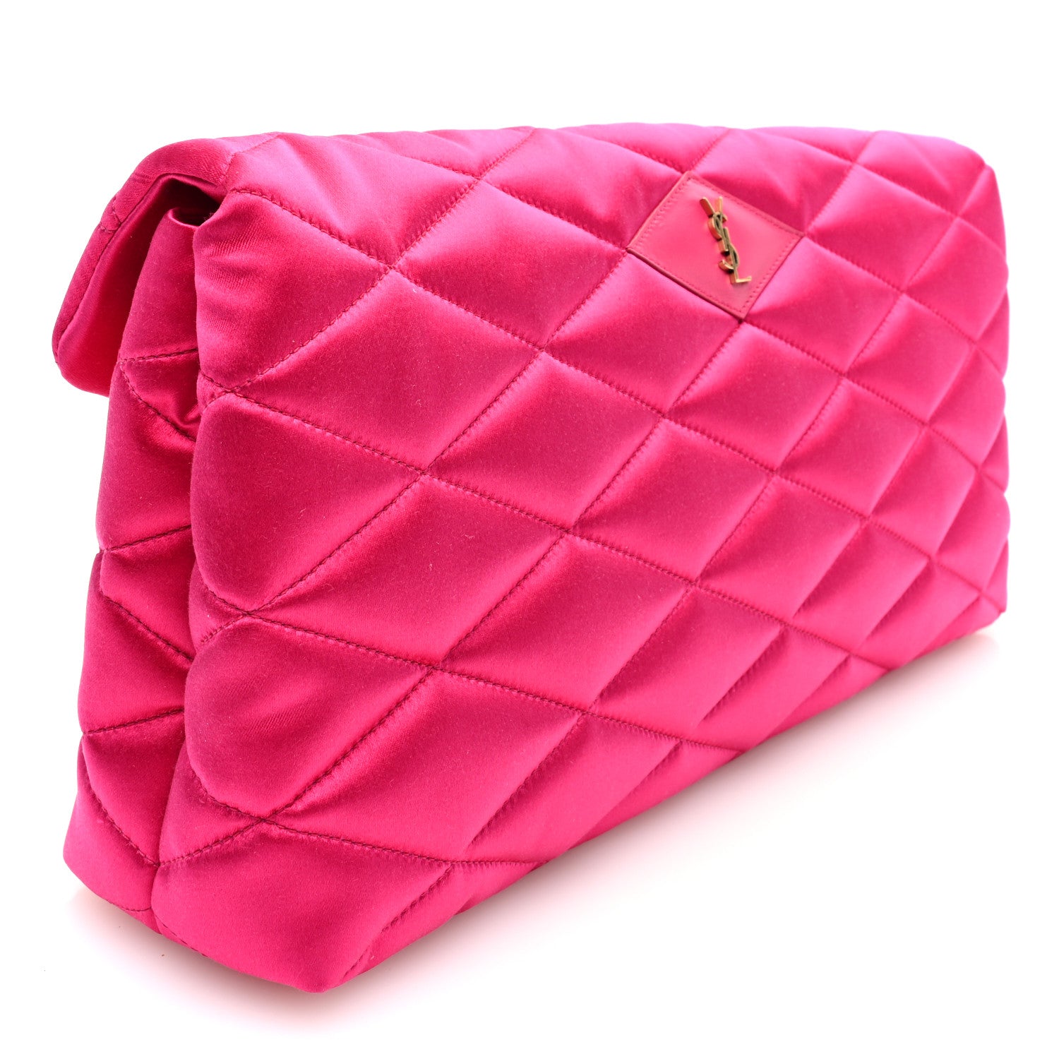 Saint Laurent Satin Quilted Sade Puffer Envelope Clutch Bubblegum 3 of 8