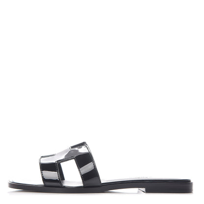 Hermes Patent Oran Sandals 36 Black 1 of 10