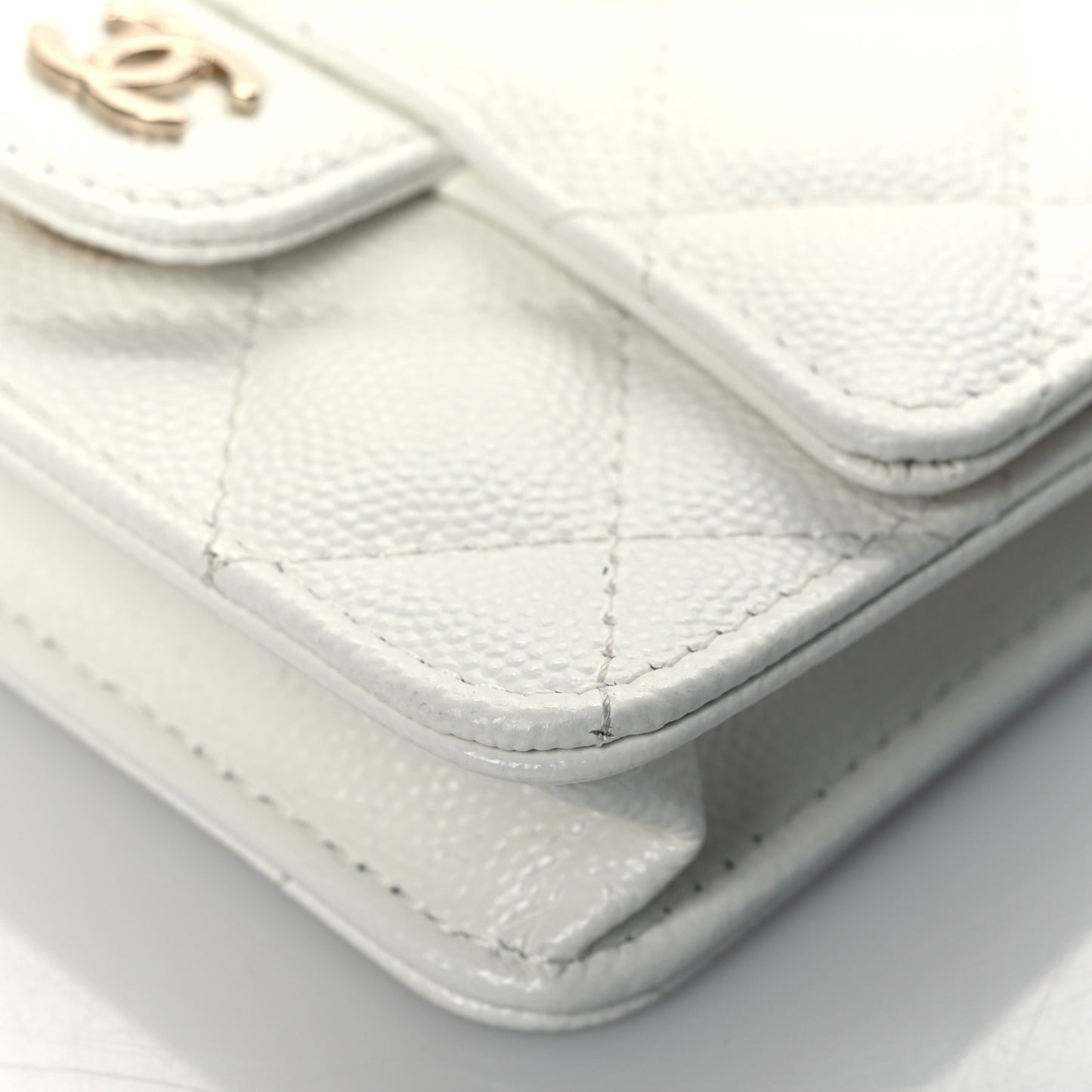 Caviar Quilted Mini Chain Bag White