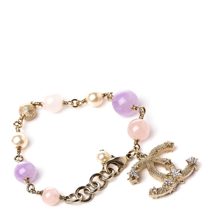 Chanel Pearl Beaded Crystal Star CC Bracelet Purple Gold 1 of 6