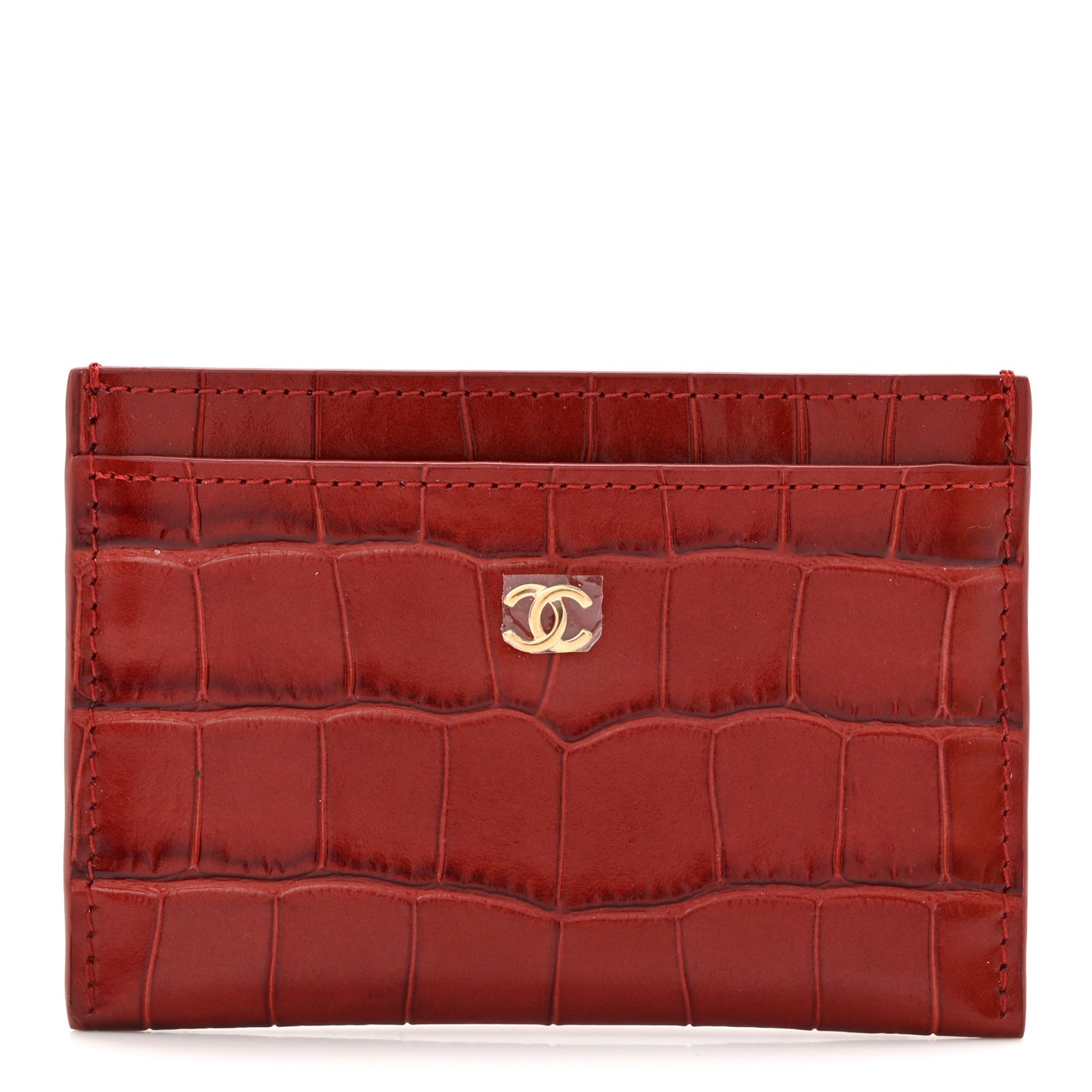 Calfskin Crocodile Embossed Crococo Card Holder Burgundy