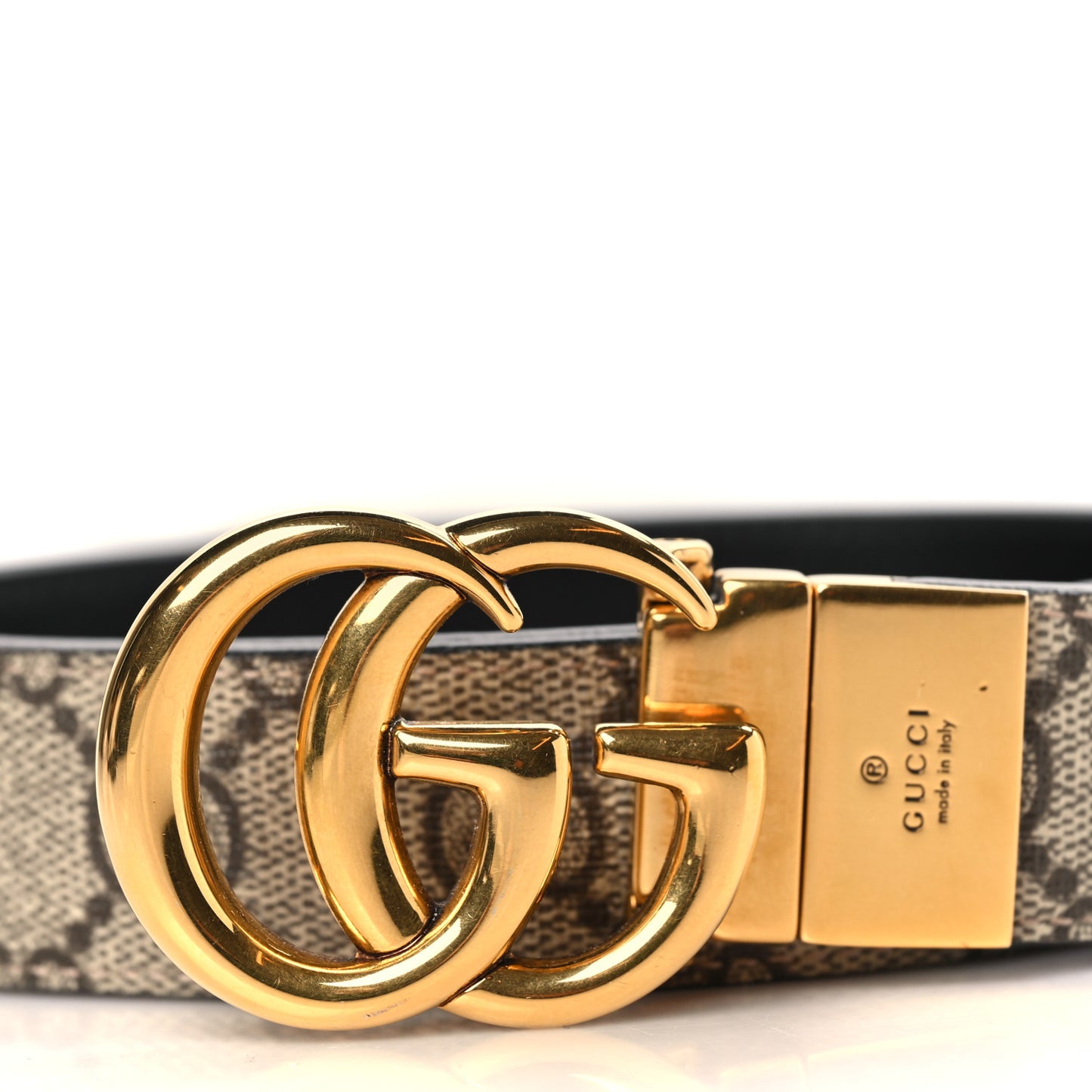 GG Supreme Monogram Plutone Calfskin Double G Reversible 30mm Belt 90 36 Beige Ebony Black