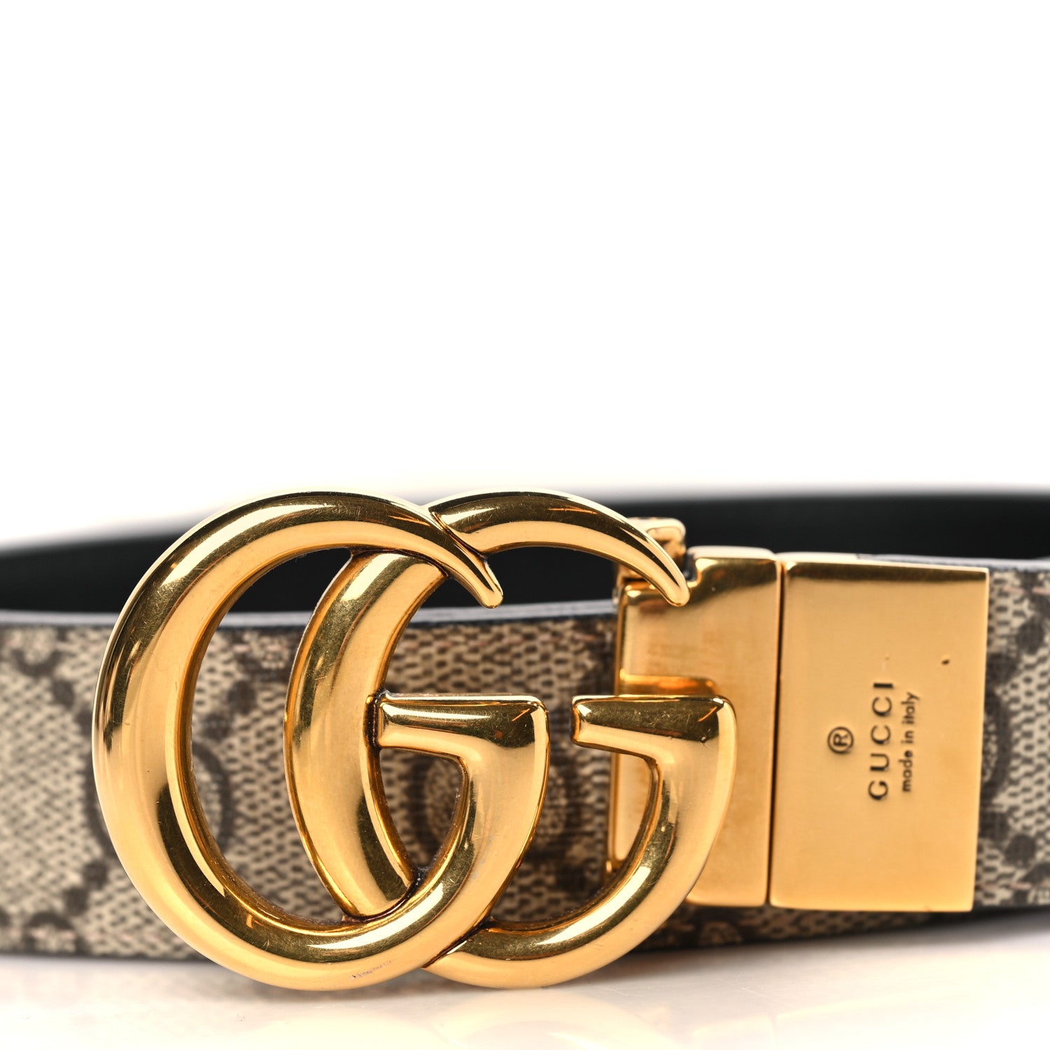Gucci GG Supreme Monogram Plutone Calfskin Double G Reversible 30mm Belt 90 36 Beige Ebony Black 2 of 7