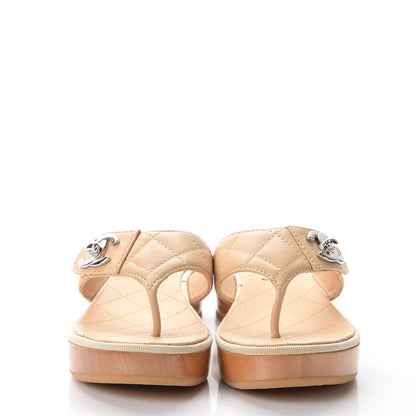 Chanel Lambskin Quilted CC Turnlock Sandals 36 Beige 2 of 9