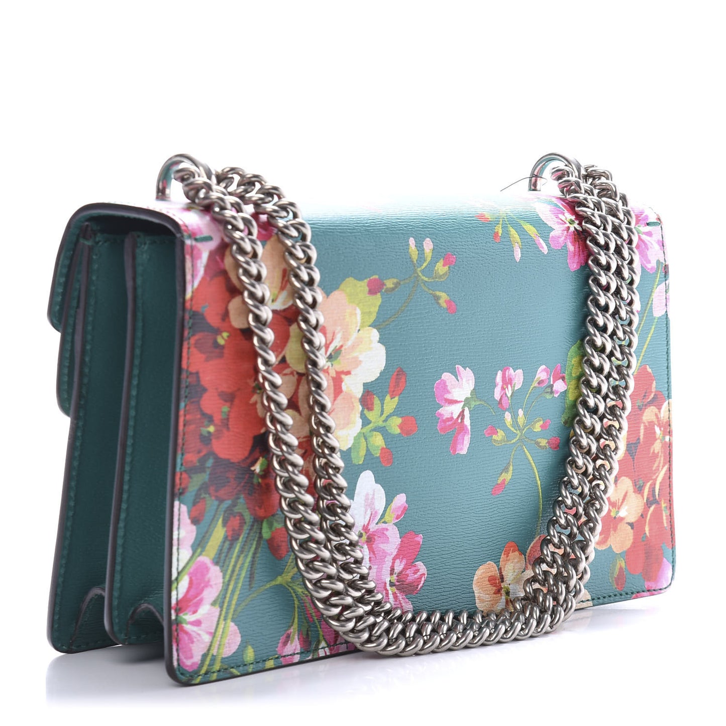 Calfskin Blooms Print Small Dionysus Shoulder Bag Bright Emerald Multicolor