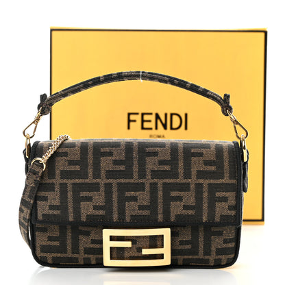 Fendi Fabric Jacquard FF 1974 Mini Baguette Tobacco Moro Black 12 of 12
