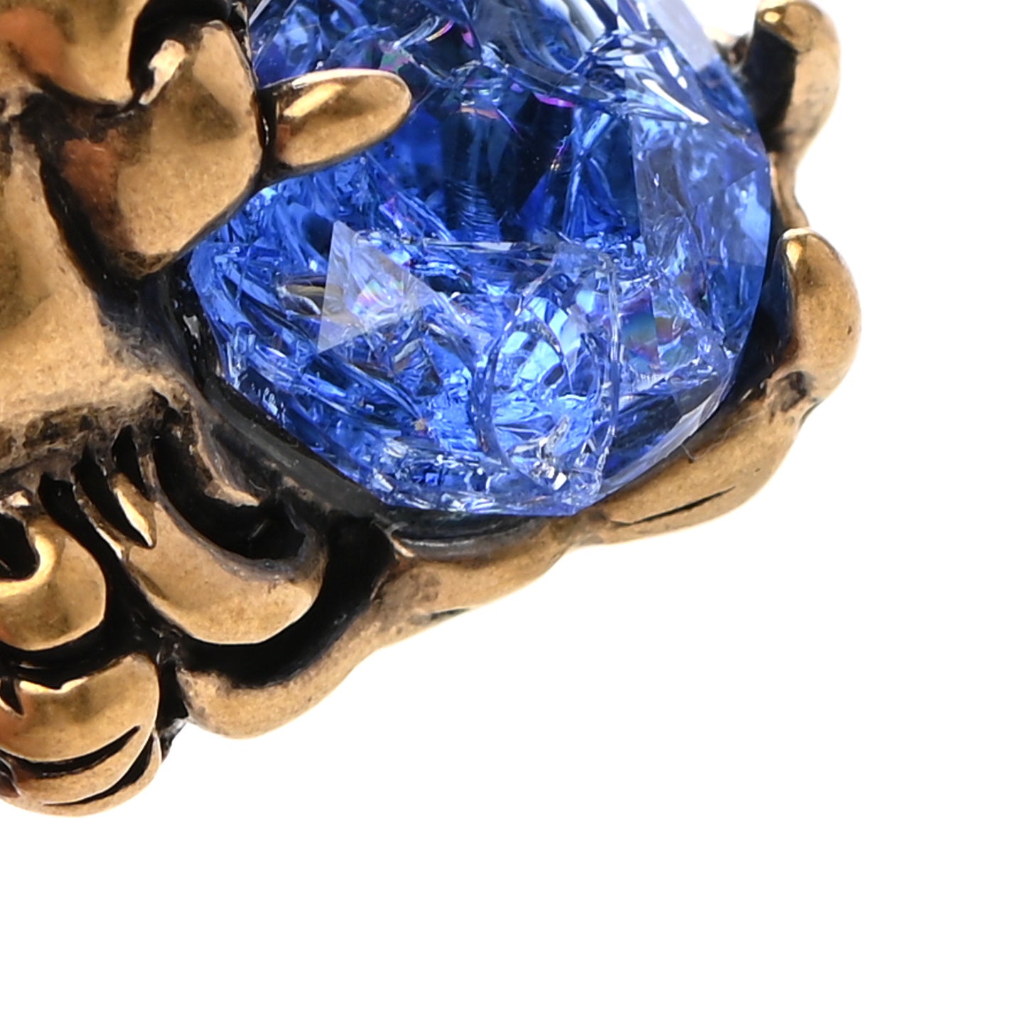Metal Brass Swarovski Lion Head Necklace Gold Sapphire Blue