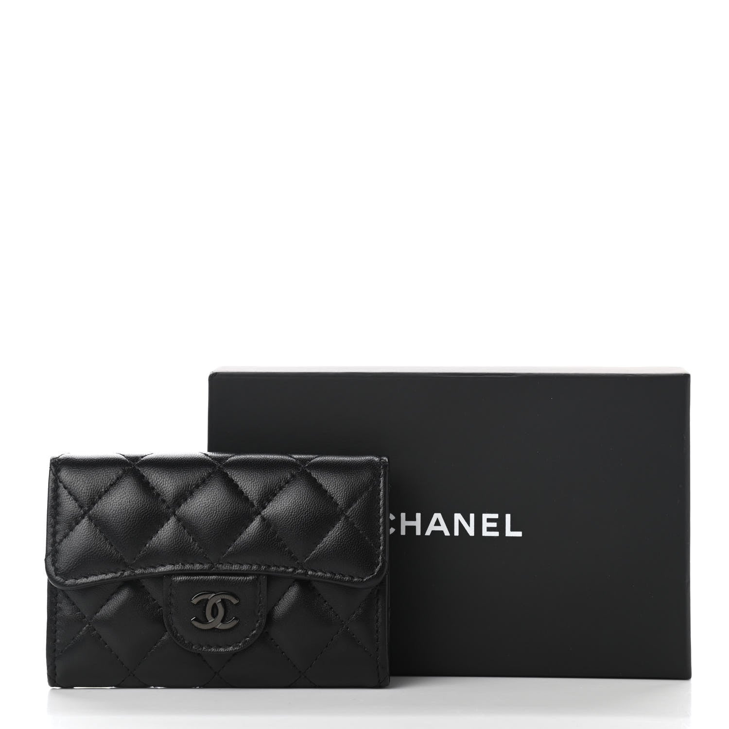 Chanel Lambskin Quilted Flap Card Holder Wallet So Black 11 of 11