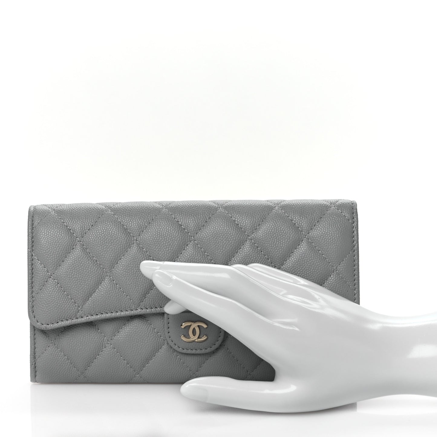 Caviar Quilted Large Flap Wallet Grey