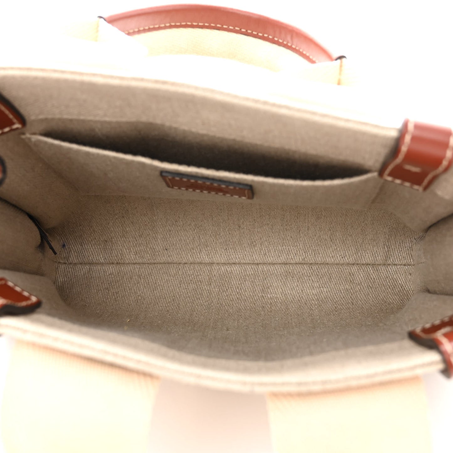 Linen Calfskin Small Woody Ribbon Tote With Strap White Brown