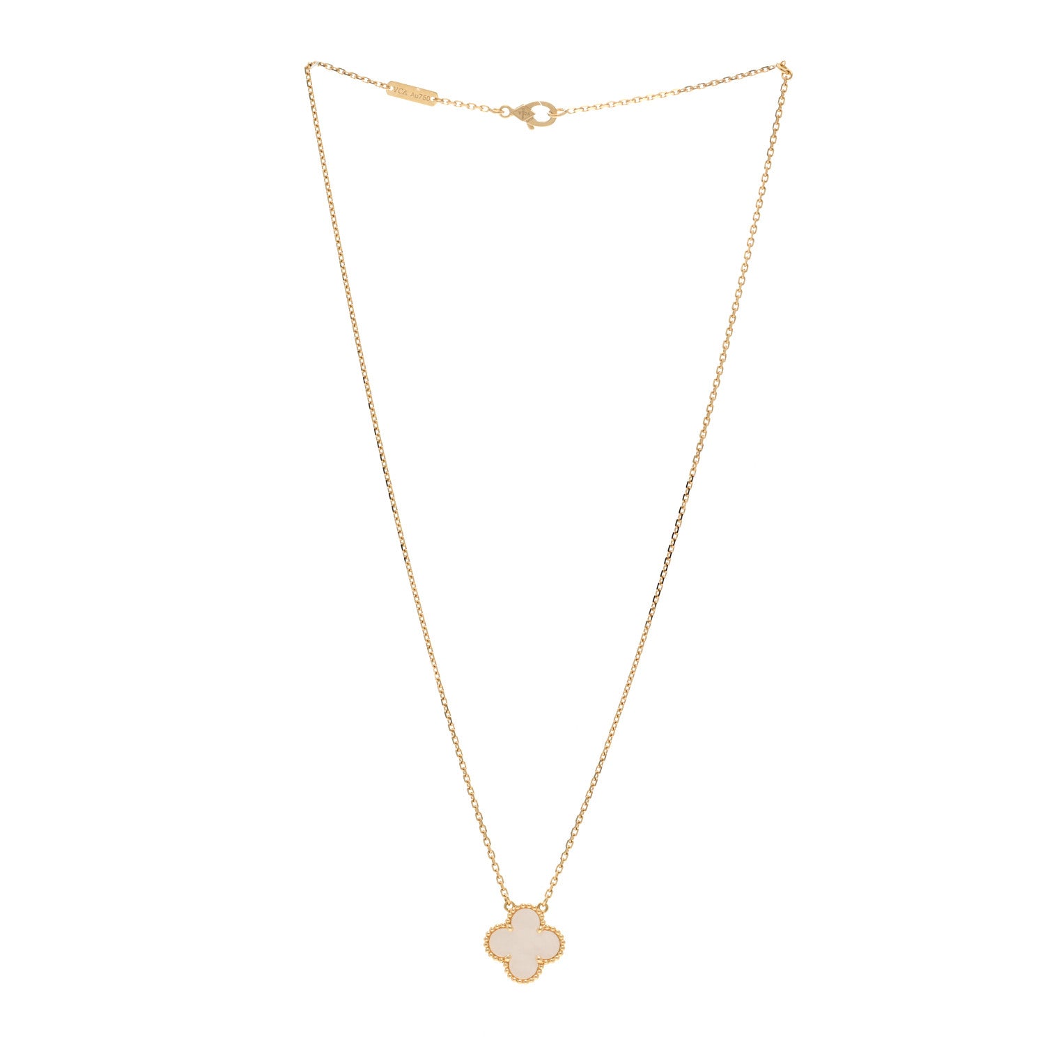 Van Cleef & Arpels 18K Yellow Gold Mother of Pearl Vintage Alhambra Pendant Necklace 3 of 6