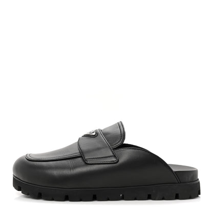 Prada City Calfskin Triangle Mens 20mm Flat Mules 12 Black 1 of 10
