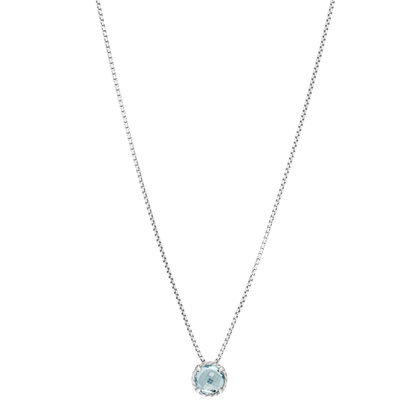Sterling Silver Blue Topaz 8mm Chatelaine Pendant Necklace