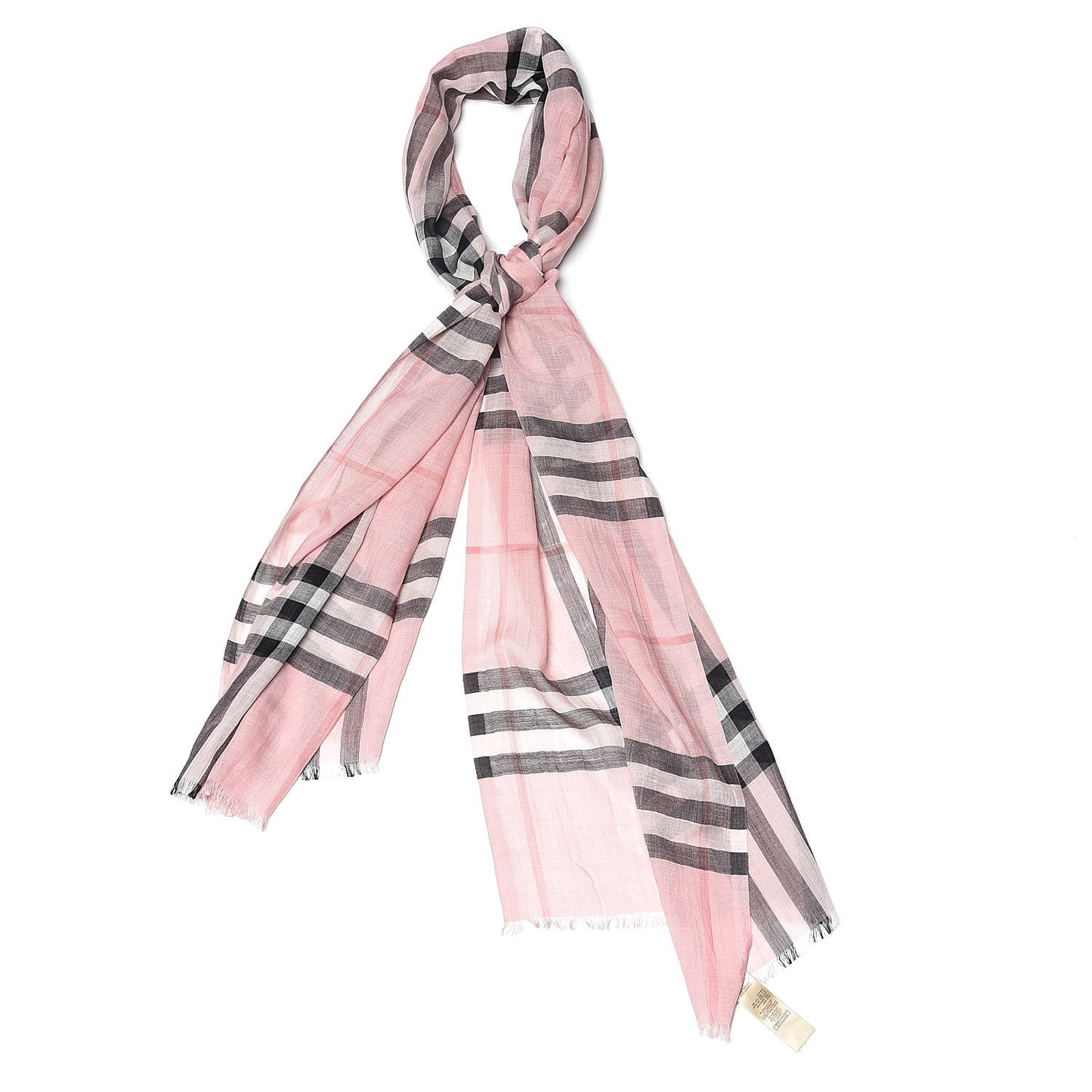 Wool Silk Gauze Giant Check Scarf Alabaster Pink