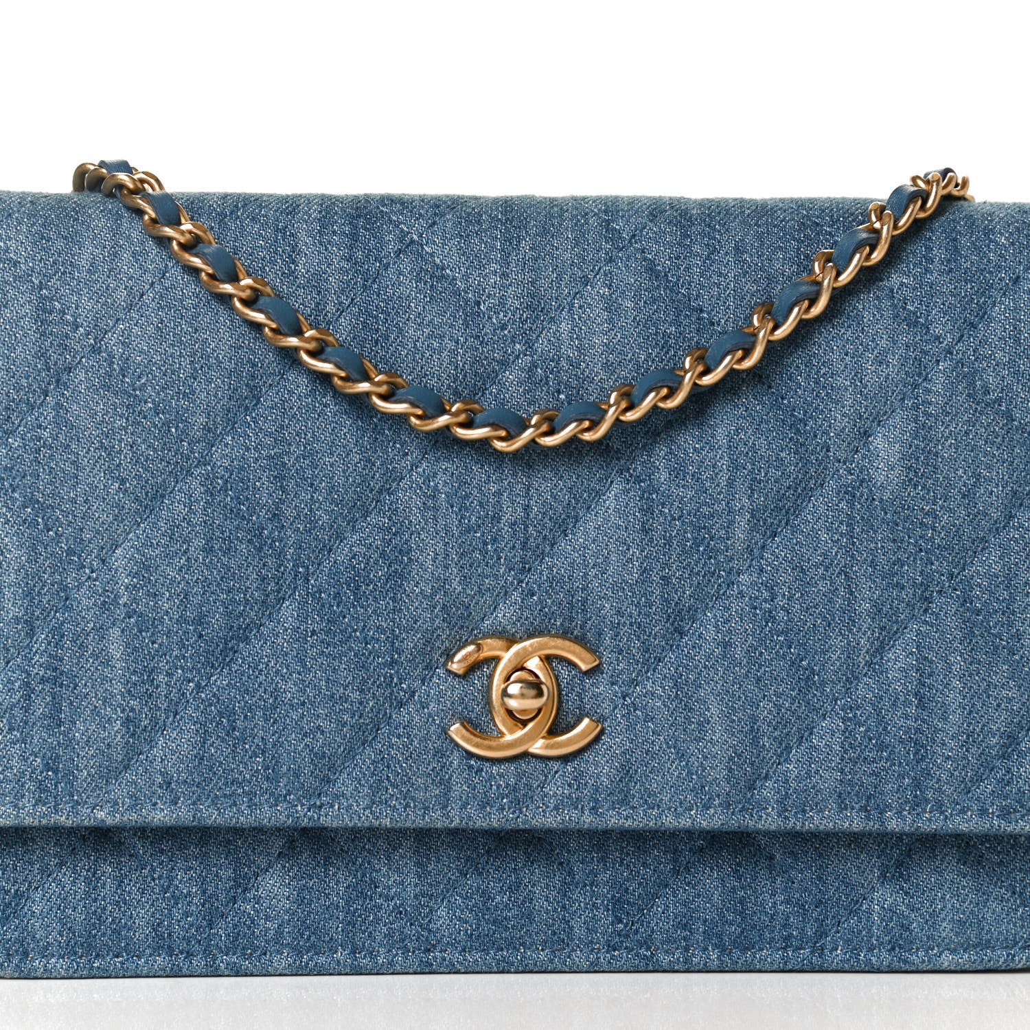 Chanel Denim Quilted CC Pearl Crush Wallet On Chain WOC Blue 8 of 13