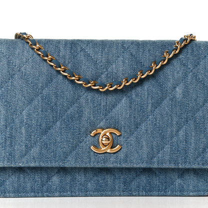 Chanel Denim Quilted CC Pearl Crush Wallet On Chain WOC Blue 8 of 13