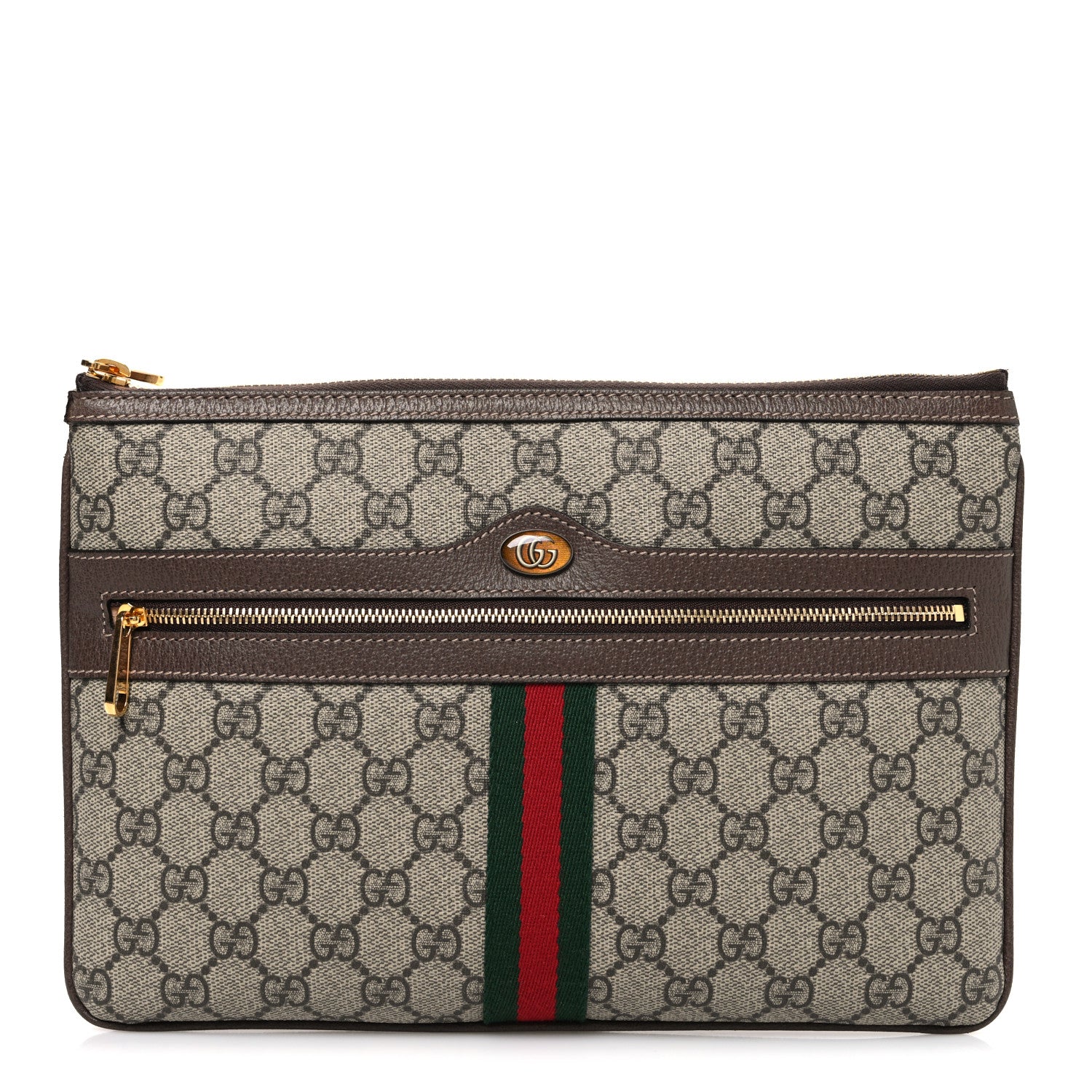 Gucci GG Supreme Monogram Large Ophidia Pouch Clutch Brown 1 of 7