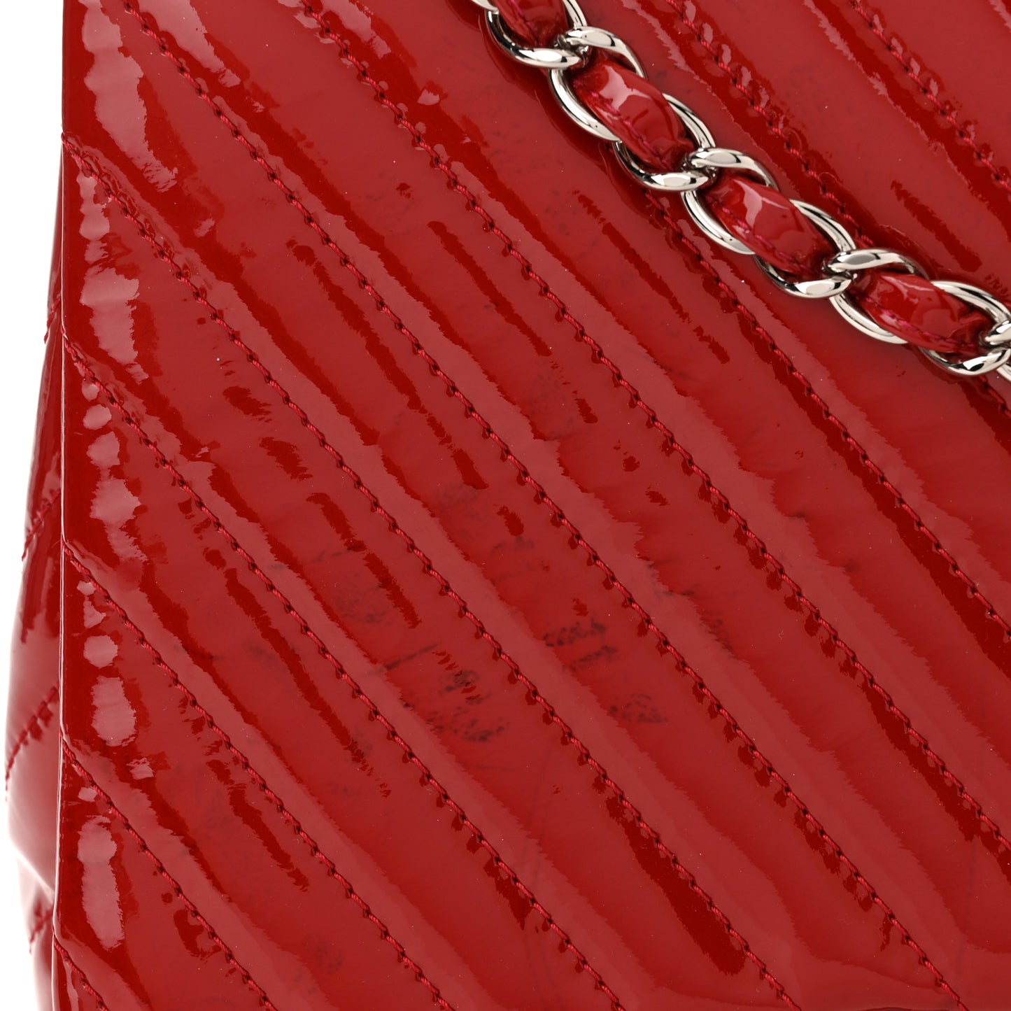 Patent Chevron Quilted Maxi Single Flap Red