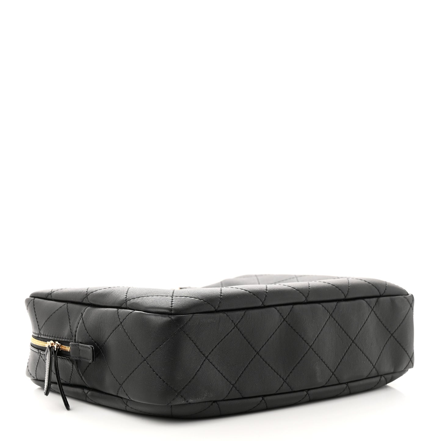 Calfskin Diamond Stitched Top Handle Bowling Bag Black