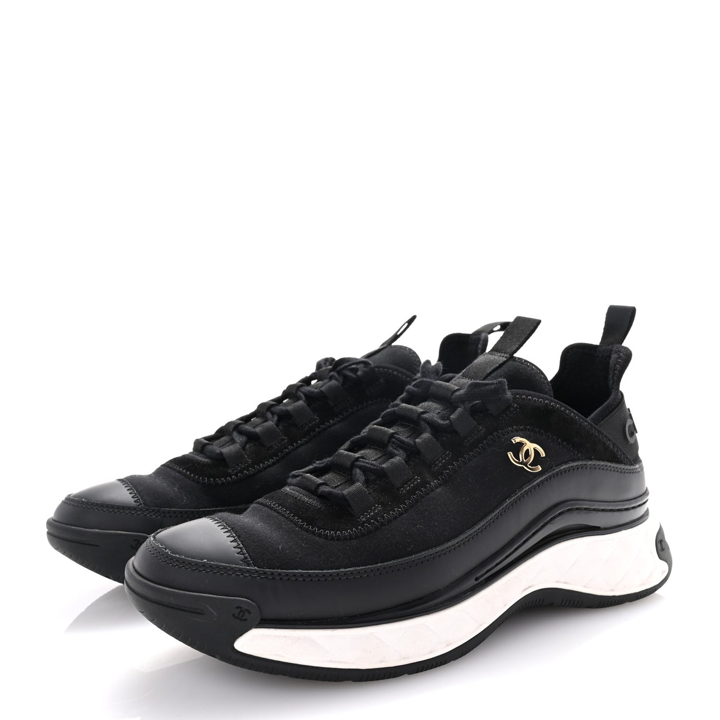 Velvet Calfskin Mixed Fibers CC Sneakers 38.5 Black