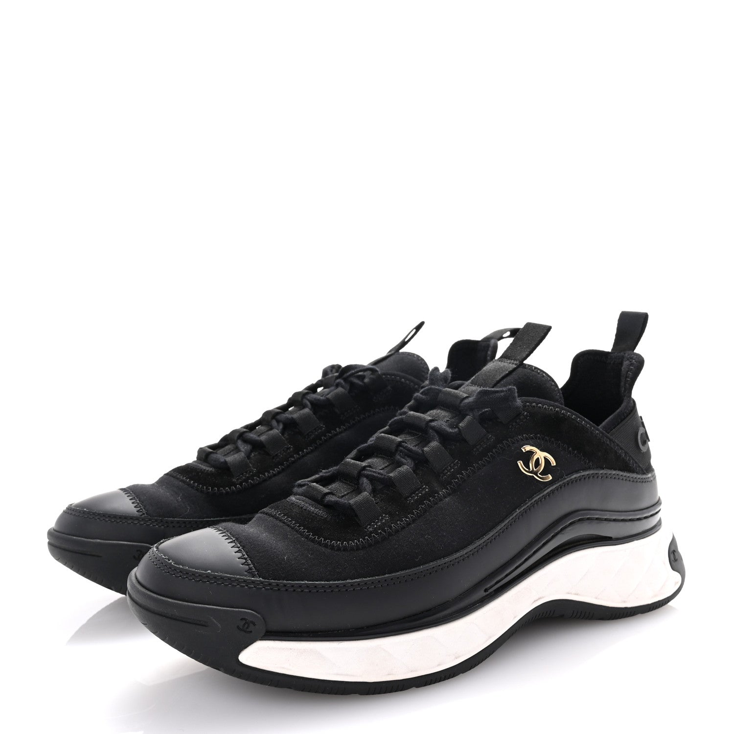 Chanel Velvet Calfskin Mixed Fibers CC Sneakers 38.5 Black 4 of 9
