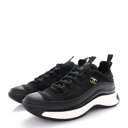 Chanel Velvet Calfskin Mixed Fibers CC Sneakers 38.5 Black 4 of 9