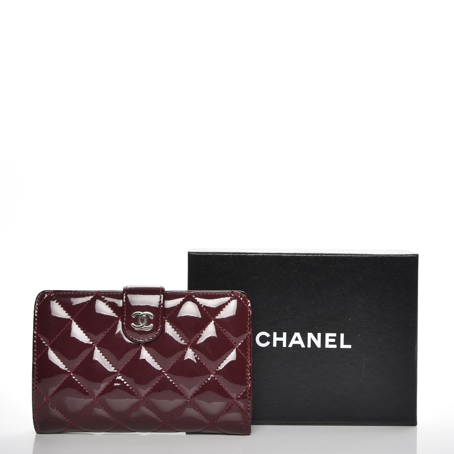 Chanel Patent Quilted Zip Pocket Wallet Burgundy 9 of 9