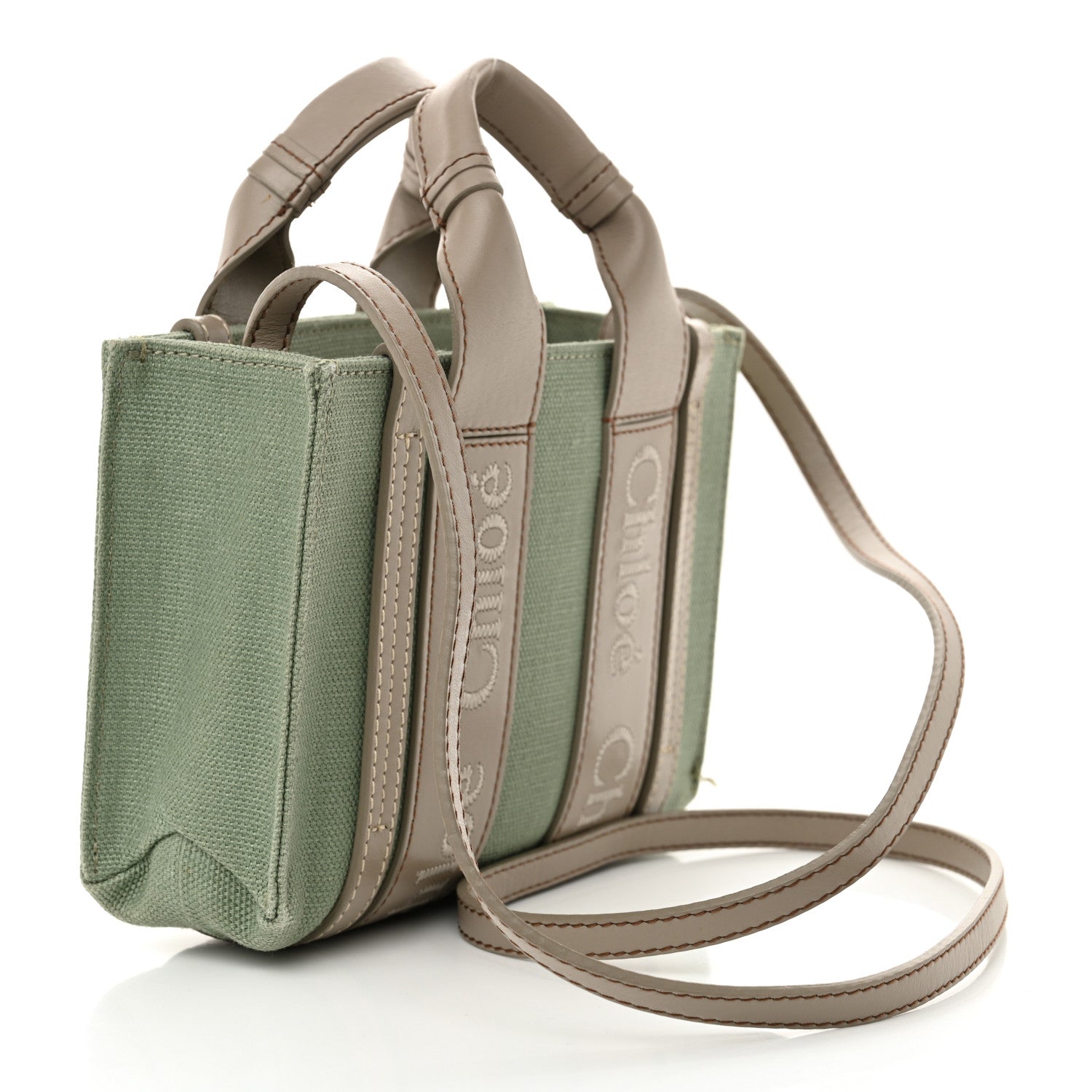 Chloe Cotton Calfskin Mini Woody Ribbon Tote Faded Green 3 of 14