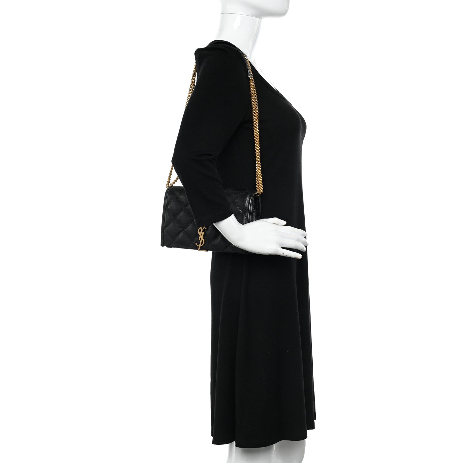 Saint Laurent Lambskin Diamond Quilted Becky Chain Wallet Black 2 of 10