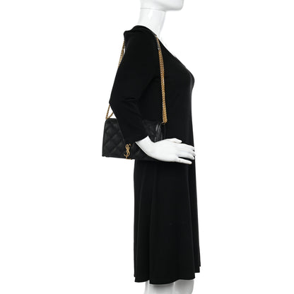 Saint Laurent Lambskin Diamond Quilted Becky Chain Wallet Black 2 of 10