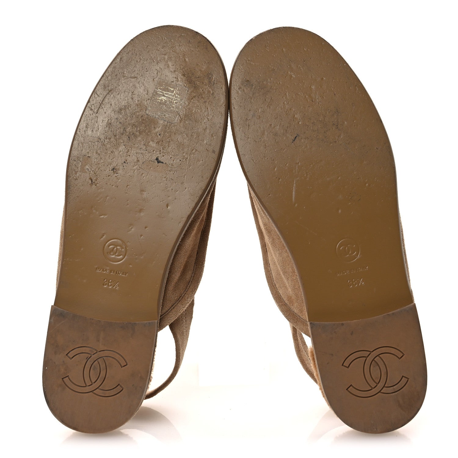 Chanel Suede Calfskin CC Slingback Loafers 38.5 Dark Beige 7 of 10