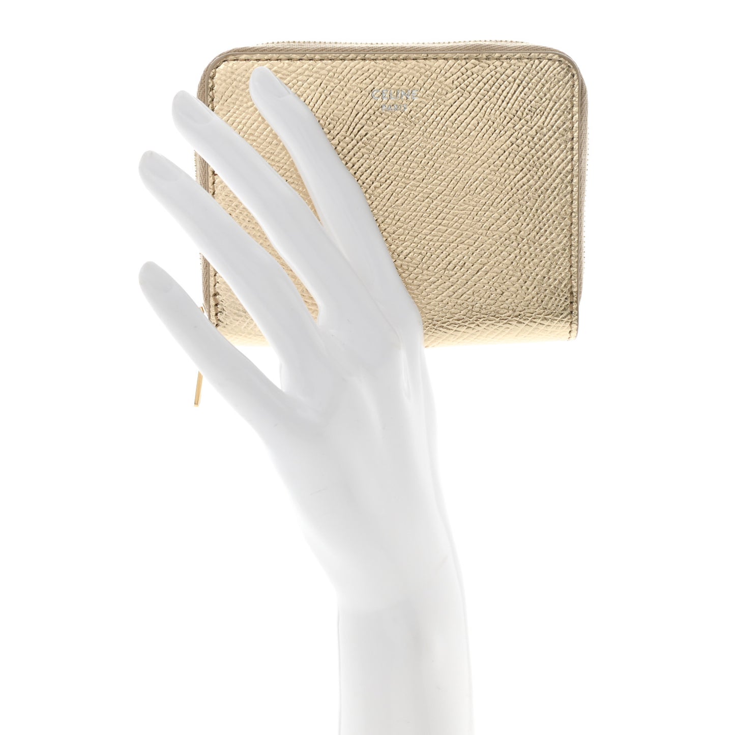 Laminated Grained Calfskin Compact Zipped Wallet Gold