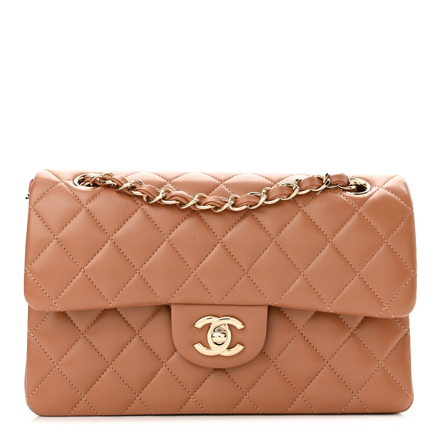 Lambskin Quilted Small Double Flap Brown